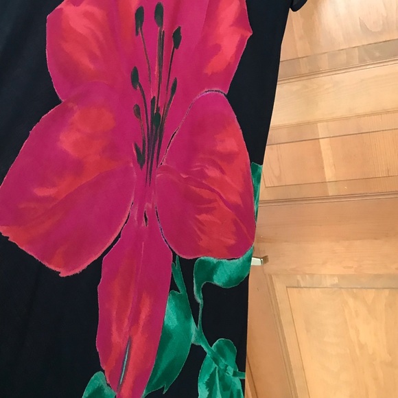 VINTAGE TEA LENGTH DRESS SIZE 18 WITH LARGE FLOWER N FRONT AND BACK - Picture 4 of 6